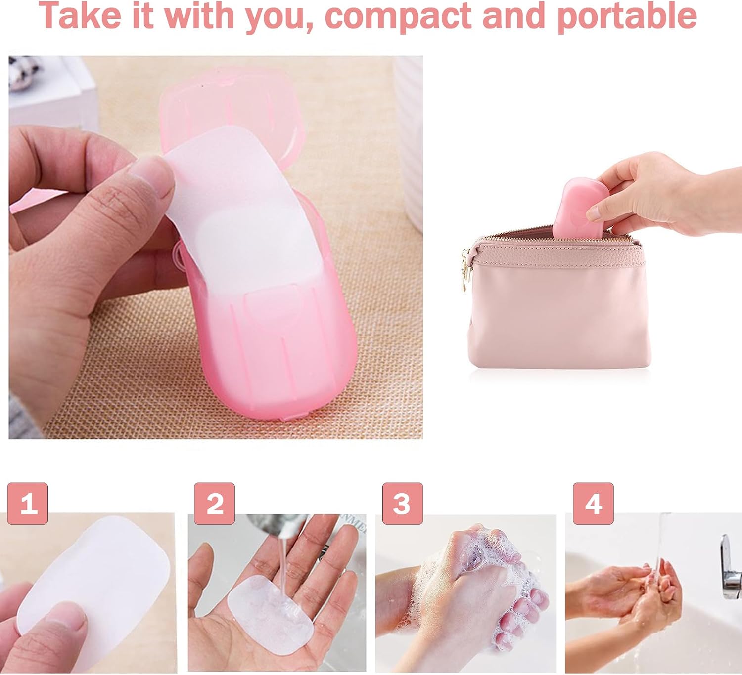 4 Boxes (200 Sheets) Hand Washing Soap Sheets for Outdoor Travel,Portable Hiking Washing Hand Paper Soap for Travel, Party, School, Camping - Image 3